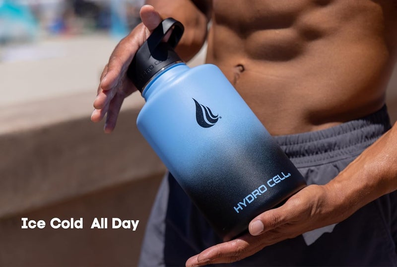 HYDRO CELL Stainless Steel Insulated Water Bottle with Straw - For Cold & Hot Drinks - Metal Vacuum Flask with Screw Cap and Modern Leakproof Sport Thermos for Adults (Blue/Black 64oz) - Image 5